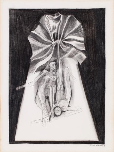 Untitled (Le Lit), 1966 charcoal and graphite on p...