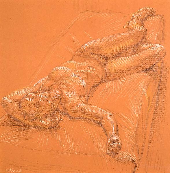 Reclining Female Nude (#RB7), c.1965 crayon on pap...