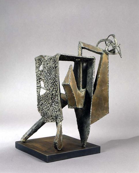 Square Mask, 1948 bronze and lead on wood base 18...