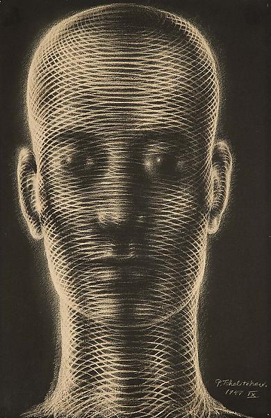 Untitled (Head), 1949 pastel on black paper 18 7/8...