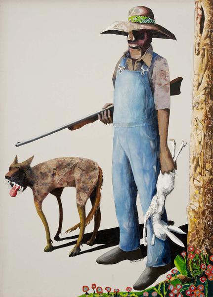Benny Andrews (1930-2006) Hunters, 1989 oil on can...