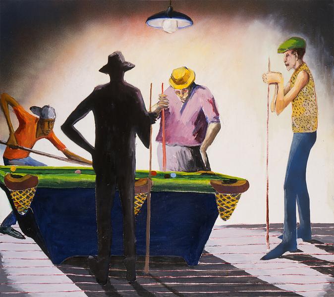 Benny Andrews (1930-2006) Pool Hall, 1988 oil and...