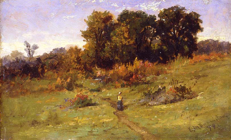 Landscape with Woman Walking on Path, 1879 oil on...