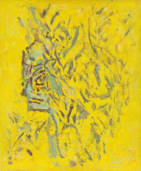 Untitled (Abstract in Gold and Blue), c.1965 oil o...