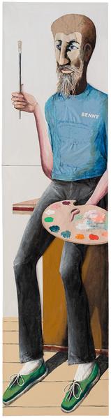 Benny (Self Portrait), 1992 oil on three joined ca...