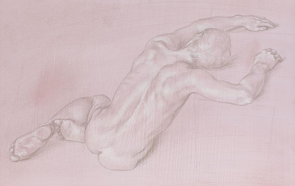 Male Nude (NM #62), 1968 silverpoint and egg tempe...