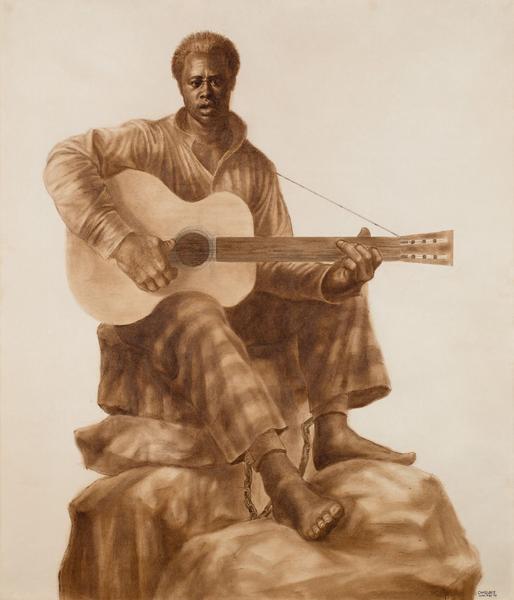 Charles White (1918-1979) Leadbelly, 1975 oil and...