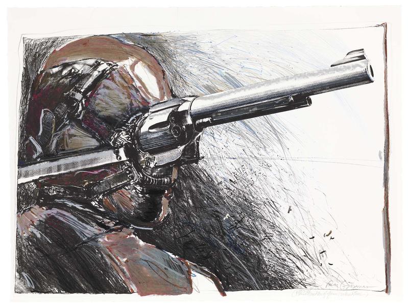 Gunhead, 1975-81 lithograph with oilstick and pape...