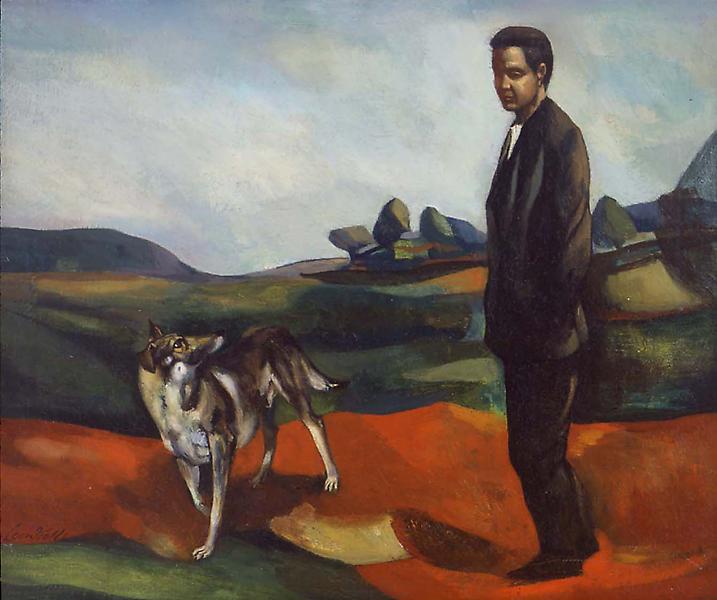 Portrait of the Artist and His Dog, 1932 oil on ca...