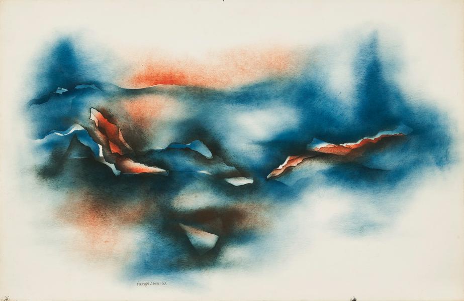 Mountains, 1962 oil on paper 26 1/8" x 40&quo...