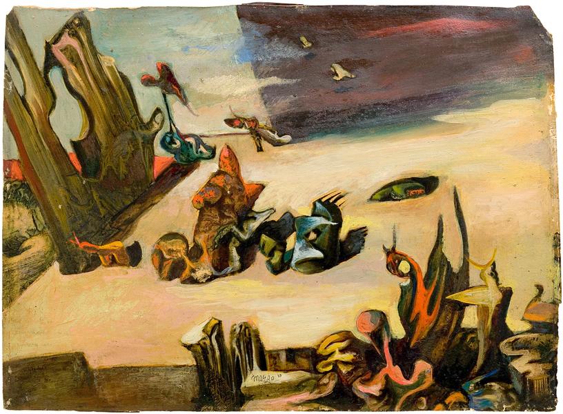 Enchanted Beach, 1938 oil and decalcomania on...