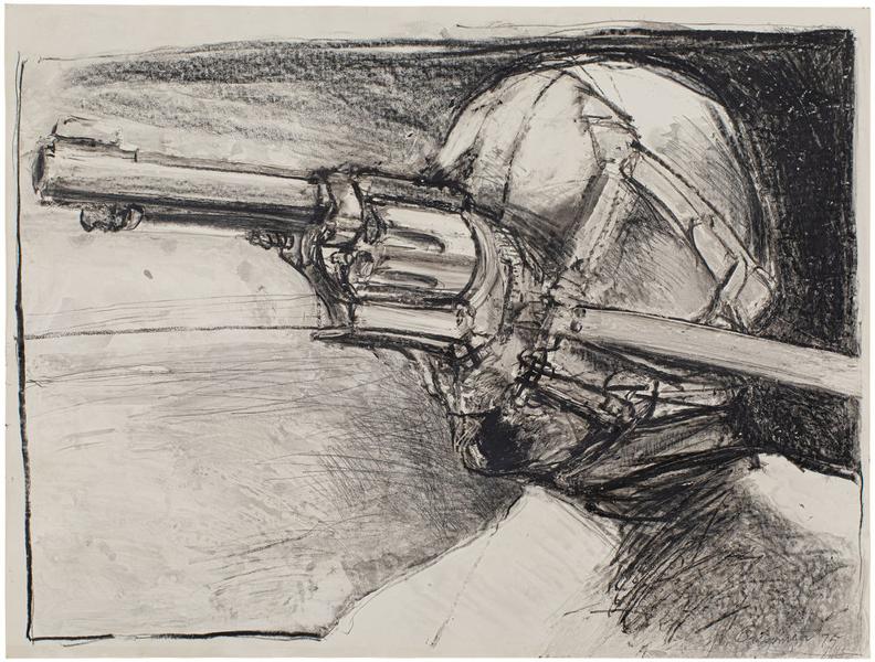 Gunhead, 1975 lithographic crayon on coated paper...
