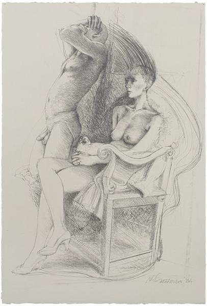 Two Figures with Chicken, 1984 graphite on paper 2...