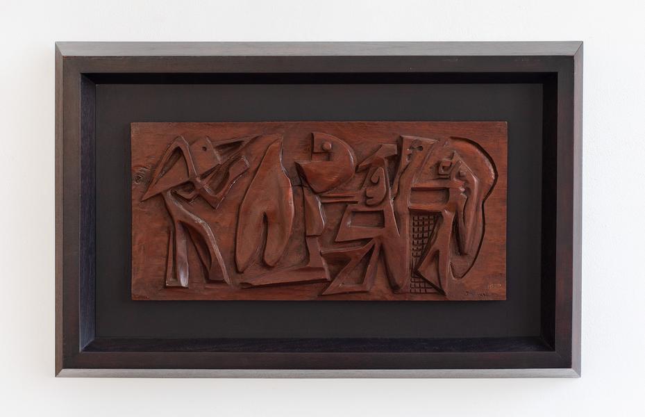 Biomorphic Frieze, 1937 carved wood relief 11"...
