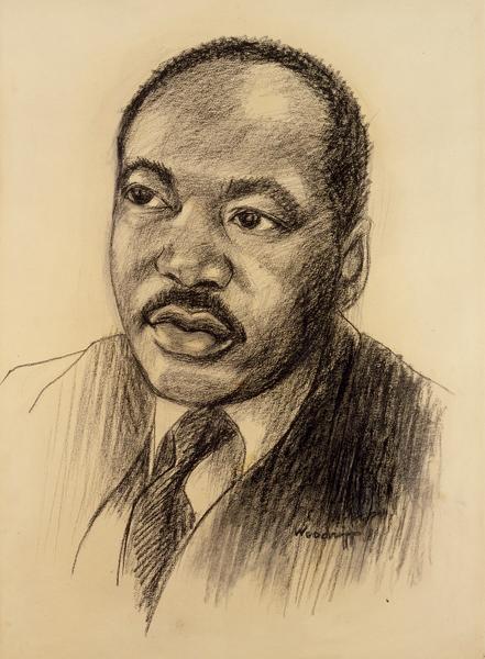 Martin Luther King, c.1965 charcoal on paper 24 x...